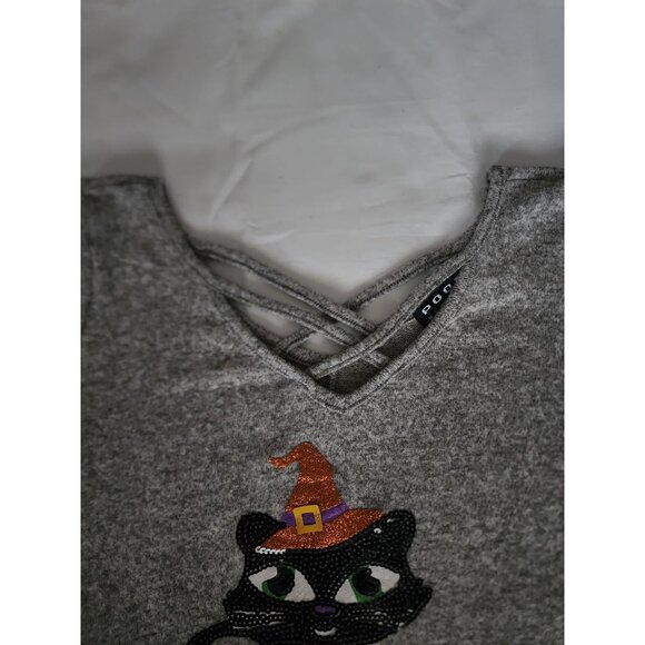 POOF New York Women's Sequins Halloween Black Cat Pumpkin Tunic Top Size Medium - Picture 5 of 12